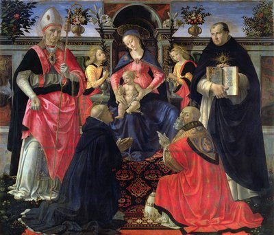 Madonna en kind op de troon met SS. Dionysius, Aeropagita, Domenic, Clement en Thomas van Aquino door Domenico Ghirlandaio